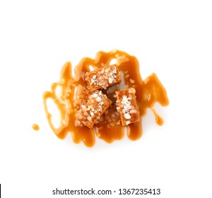 Tasty Salty Caramel Candies On White Background