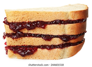 Tasty Sandwich With Jam Isolated On White