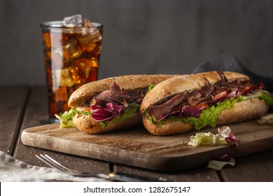 Tasty sandwich with roast beef