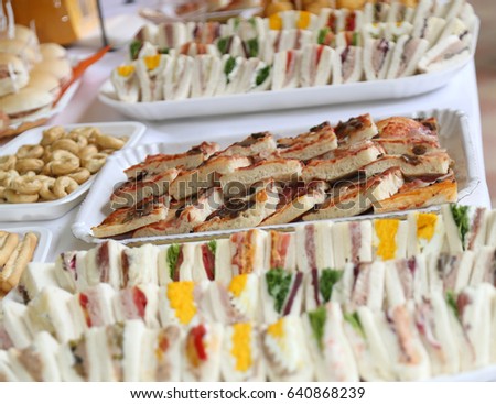 tasty sandwiches and pizzas in the big buffet during the party