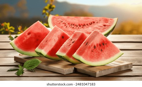 Tasty sliced watermelon on table outdoors