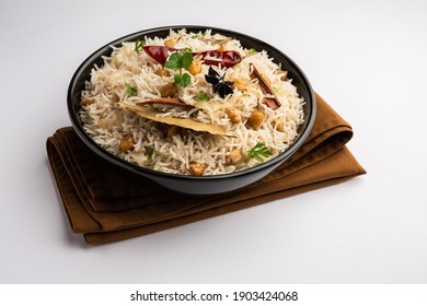 Tasty Spicy Chana Pulao or Pulav or pilaf cooked with Basmati Rice and Chickpeas black or white chickpeas with spices
