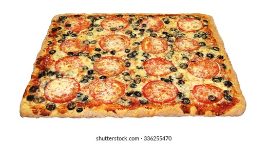 Tasty Square Pizza With Vegetables Isolated On White