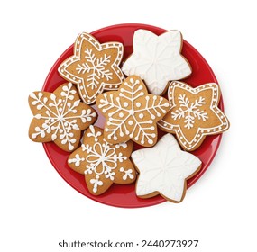 Tasty star shaped Christmas cookies with icing isolated on white, top view - Powered by Shutterstock