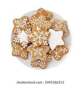 Tasty star shaped Christmas cookies with icing isolated on white, top view - Powered by Shutterstock