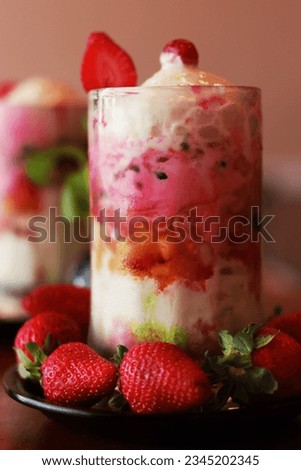 Tasty strawberry Falooda with ice cream portrait 