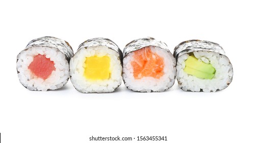 Tasty sushi rolls on white background - Shutterstock ID 1563455341