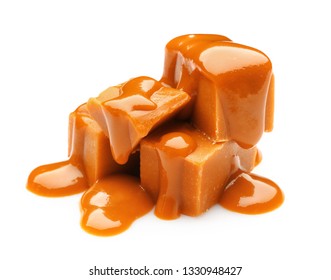 Tasty Sweet Caramel On White Background