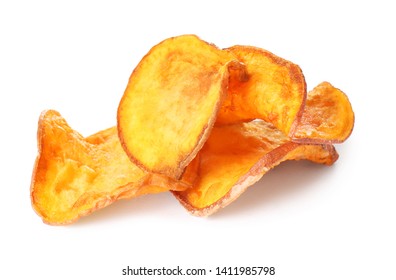 Tasty Sweet Potato Chips Isolated On White