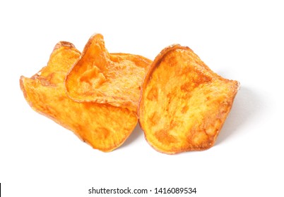 Tasty Sweet Potato Chips Isolated On White