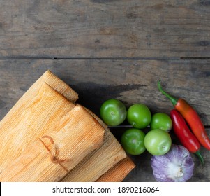 Tasty Tamales With Ingredients Of Preparation In An Overhead Shot