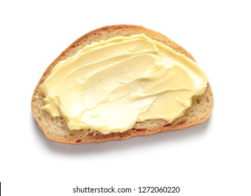 Tasty Toast With Butter Isolated On White, Top View