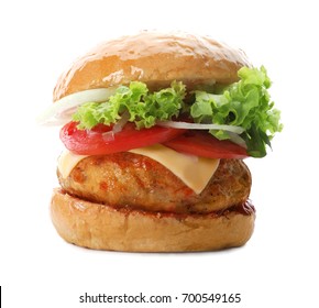 Tasty Turkey Burger On White Background