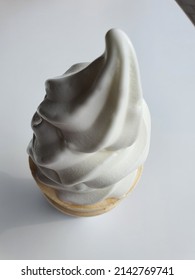 Tasty White Vanilla Ice Cream Cone Texture, Close Up Photography