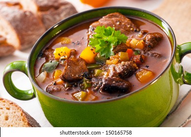 Tasty winter traditional hot pot stew with meat and vegetables stewed in a rich gravy for a wholesome meal on a cold day
