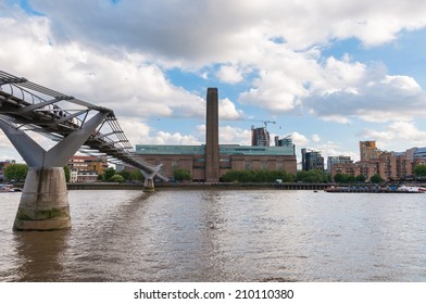 Tate Modern, Millennium Bridge And River Thames In London, United Kingdom