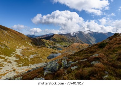 Tatra mountain peak view in Slovakia in sunny day. blue sky with clouds above