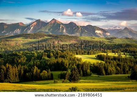 Similar – Inspirierendes Abendlicht im Frühjahr. Sonnenuntergang in der Tatra