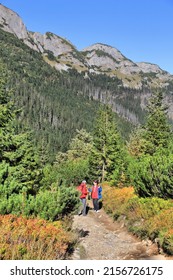 TATRA MOUNTAINS, POLAND - OCTOBER 3, 2015: Tourists Visit Czerwone Wierchy Area In Tatra Mountains, Poland. Tatra National Park Was Visited By 2.7 Million People In 2013.