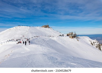 Tatra mountians at winter time. View of the white snow-capped peaks, frosty winter mountains. Kasprowy Wierch, High Tatra, Poland, Europe.