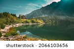 Tatra National Park, Poland. Famous Mountains Lake Morskie Oko Or Sea Eye Lake In Summer Morning. Five Lakes Valley. Beautiful Scenic View. European Nature.