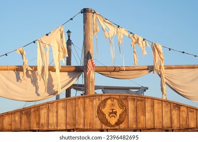 Tattered sails on a pirate ship