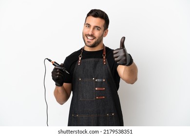 Tattoo Artist Man Isolated On White Background With Thumbs Up Because Something Good Has Happened