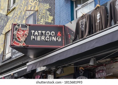 Tattoo Shop Neon Shop Sign. Camden, London - 12th September 2020