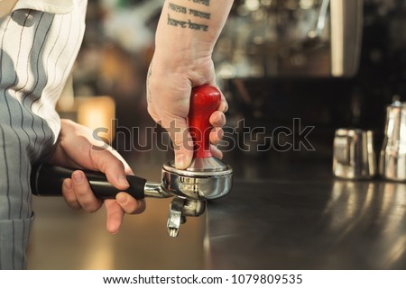 Similar – Image, Stock Photo Espresso maker and small cup in front of blue sky and the coast of Crete