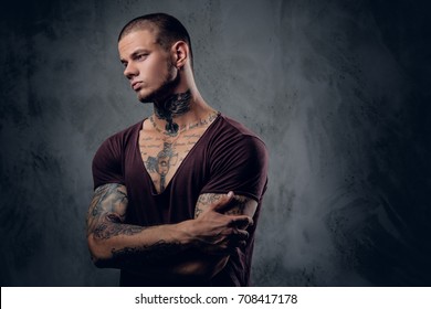 Tattooed Male Crossed Arms Over Grey Stock Photo 708417178 | Shutterstock