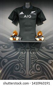 TAUPO, NEW ZEALAND- 2 AUG 2018- View Of Fan Souvenirs For The New Zealand All Blacks (New Zealand National Rugby Union Team) For Sale In A Gift Shop.