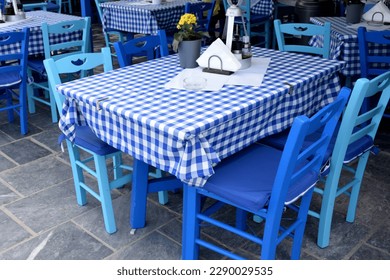 Taverna Greek style restaurant, greek taverna setting, table setting blue and white, Greek restaurant, Restaurant in Crete Chania, Greek food, Restaurant, Taverna
