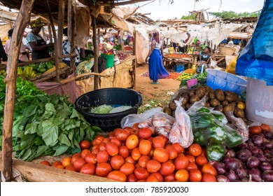 Taveta, Kenya - December 28, 2016: African Open-air Food Market In Taveta, Kenya