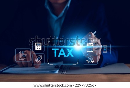 Tax deduction planning concept. Businessman calculating business balance prepare tax reduction. taxes paid by individuals and corporations such as VAT, income and property tax.