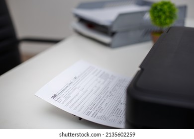 Tax Documents Are Being Printed From The Printer, Tax Payment Concept, State Government Taxation, Forms Government, Paperwork, Report.