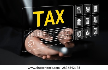 Tax Filing Process with Digital Interface Showing Financial Iconography and Checks for Compliance and Accuracy in a Professional Environment