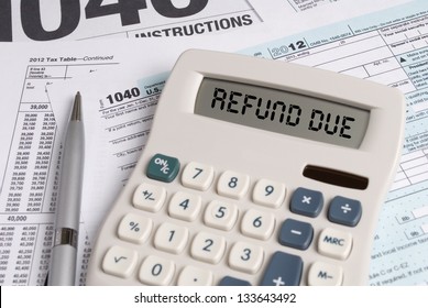 Tax Forms with Calculator that spells out REFUND DUE