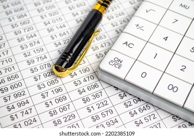 Tax Forms, Spread Sheet With Pen And Calculator.