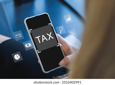 Tax payment process in year, time for payment of Individual income and corporate. person using smartphone with tax service information online for payment.