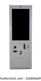 Tax Refund Kiosk With Big Screen In A Shopping Mall Isolated On White With Path Selection