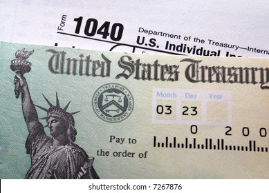                Tax return check on 1040 form background