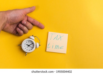 Tax time flat lay composition on yellow background. copy space - Powered by Shutterstock