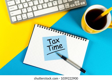 Tax time - Notification of the need to file tax returns, tax form at accauntant workplace with empty space for text, mockup or template