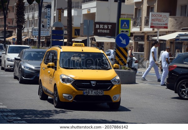 Taxi\
cars in the sea city. 30 July, 2021.\
Marmaris,Turkey