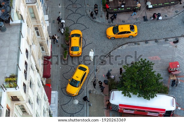 taxi in the city, top
view