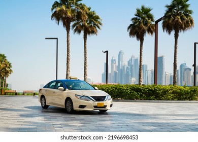 Taxi, driving on a street of Dubai