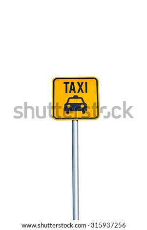 Taxi icon yellow road sign isolated on white background