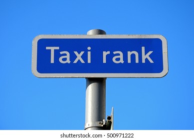 Taxi Rank Sign Against A Blue Sky, Weymouth, Dorset, England, UK, Western Europe.