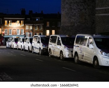 Taxi Stand In The Night Near Windsor Castle, Berkshire, England, UK 06-Mar-2020