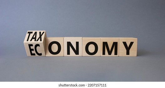 Taxonomy And Economy Symbol. Turned Cubes With Words Economy And Taxonomy. Beautiful Grey Background. Business And Taxonomy And Economy Concept. Copy Space